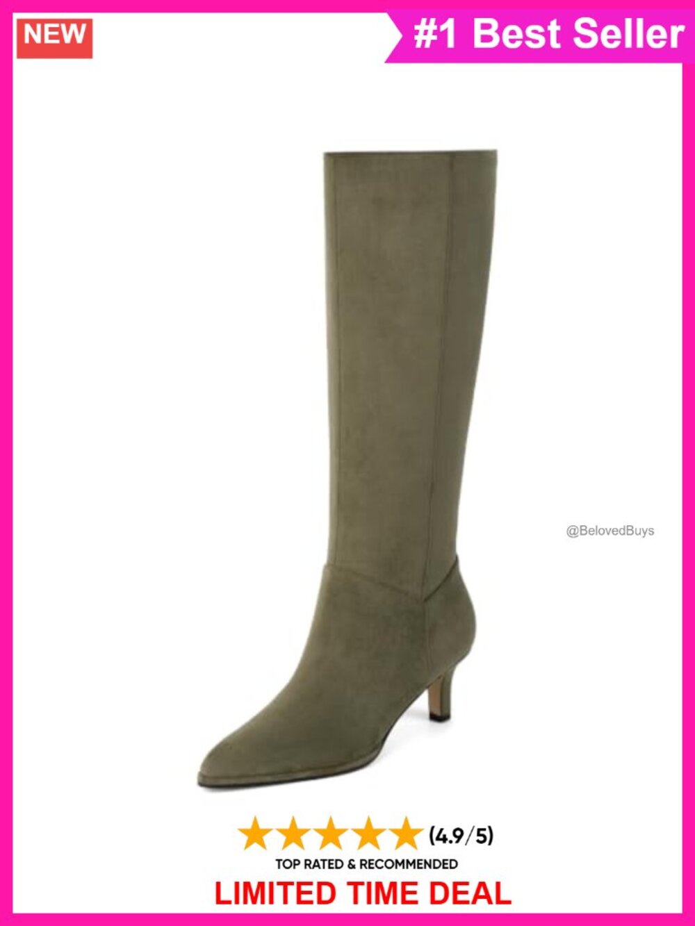 Women's Knee High Boots Kitten Heel Pointed Toe Faux Suede Zip Closure